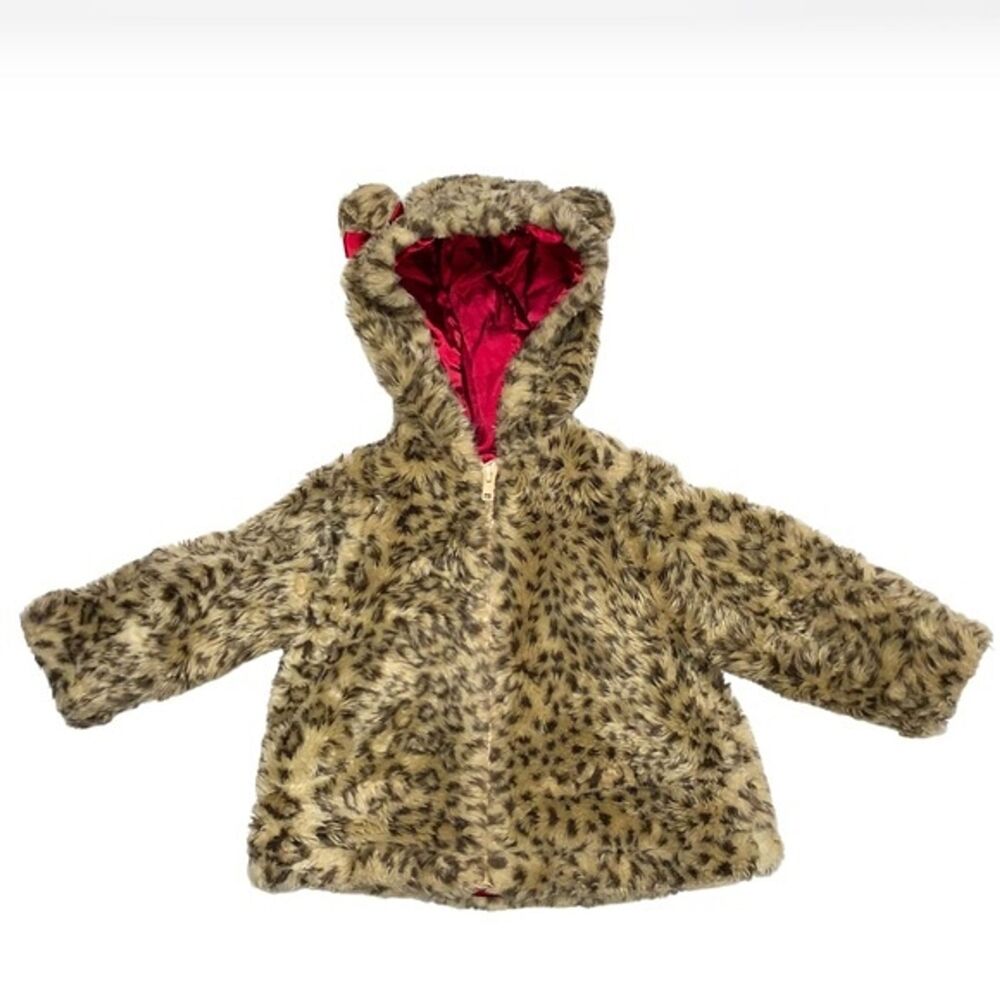 Leopard Cheetah Animal Print Faux Fur Tan Cat Hood Outerwear Fall Coat Jacket